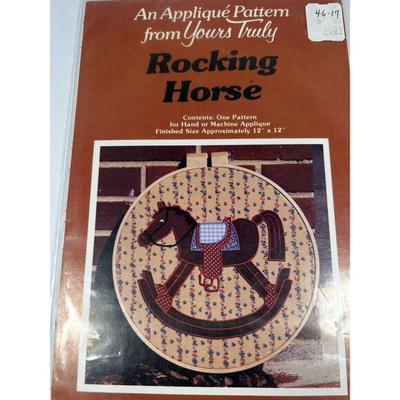 Lot 3 Vintage Applique Patterns Landscape Sun Bird Rocking Horse Hoop NEW - Picture 3 of 6